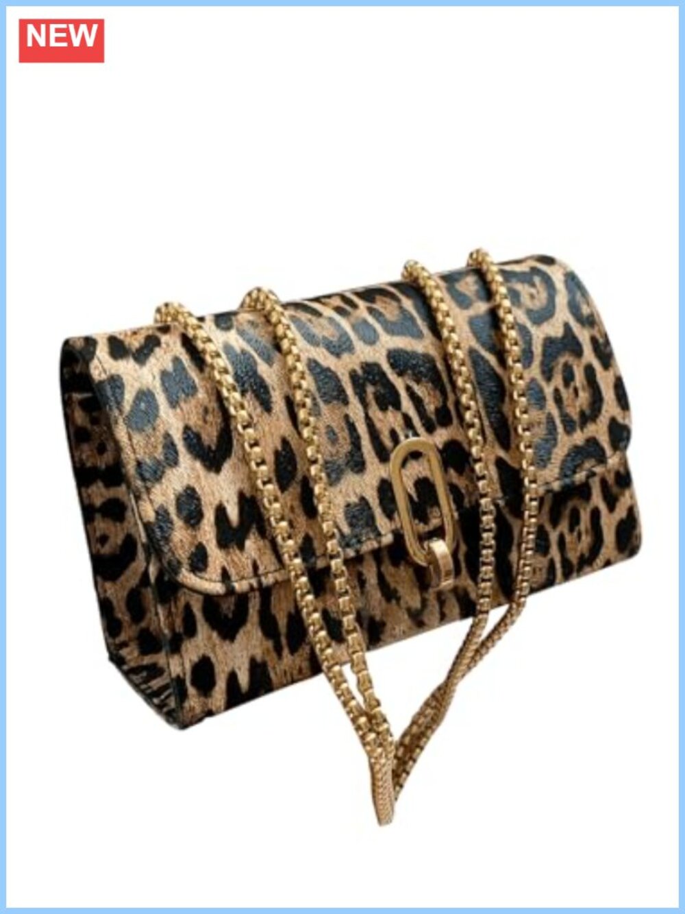 Leopard Print PU Leather Crossbody Shoulder Bag Chain Strap